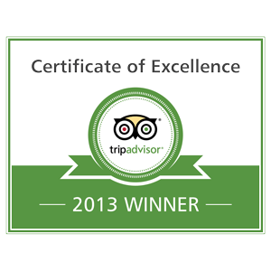 Trip Advisor Certificate of Excellence 2013 Winner